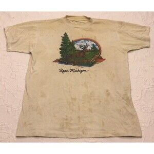 Vintage 80s Raglan Crewneck Shirt Michigan Nature Graphic Mens Large Forest Deer